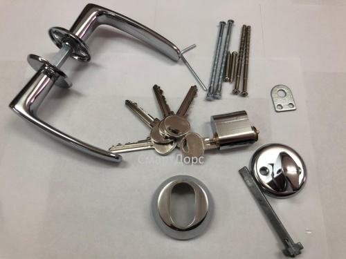 Комплект фурнитуры в хроме для замка ABLOY LC102 (ручка UL27, цилиндр, скобянка)
