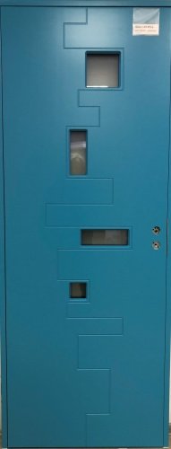 Теплая входная дверь SWEDOOR by Jeld-Wen Character Pulse, голубая, размер 9*23, левая