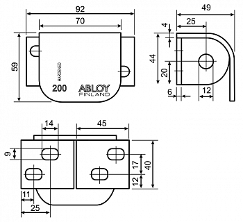 Петли Abloy PL200/202 для навесных замков с дужкой до 12 мм.