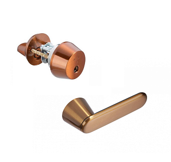 Комплект Abloy (Аблой): ручка нажимная Domus 12 + цилиндр ABLOY CY001C в цвете APR (античная бронза)